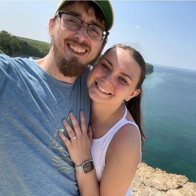 This is right after we got engaged! This is Indian Head in Pictured Rocks, Michigan!