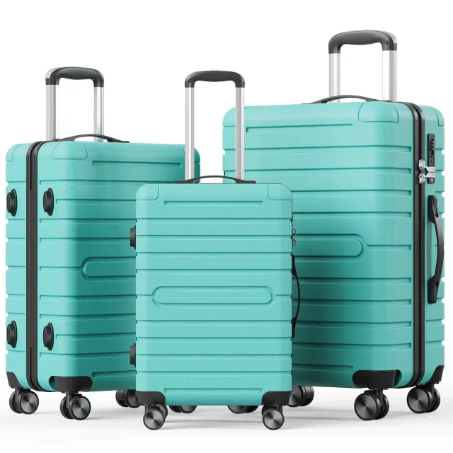 SUGIFT 3 Piece Hardshell Luggage Set Spinner Suitcases with Carry On and Checked Sizes Turquoise