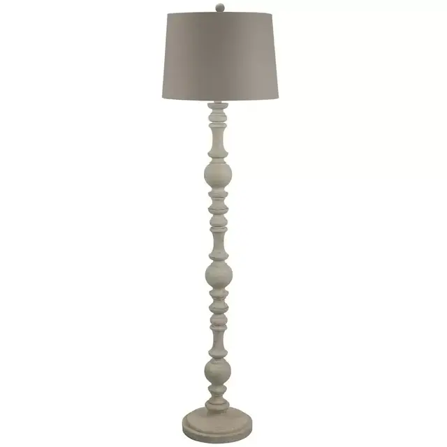 61 in. Shabby White Floor Lamp with Gray Round Lamp Shade