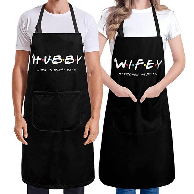 His and Hers Gifts Funny Aprons for Women with Pockets Kitchen Aprons Wedding Gifts for Husband Wife Hubby Wifey Mr Mrs 2pcs