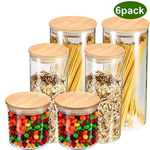YULEER Airtight Food Storage Containers, Glass Jars with Lids,Glass Jar for Serving Candy, Cookie, Rice,Food - Set of 6