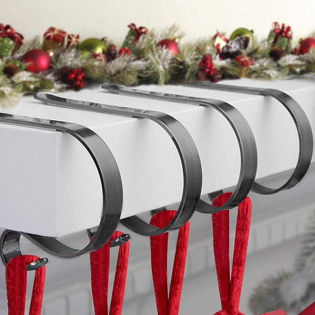 Christmas Stocking Holder for Mantle Set 4,Protective Pads Christmas Stocking Holders for Fireplace Mantle,Multi-uses Stocking Hooks for Mantle