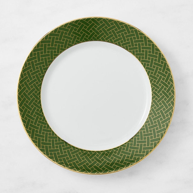 Garden Lattice Dinner Plates, Set of 4, Green Rim