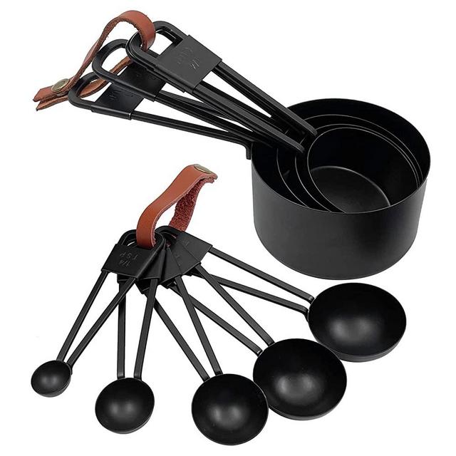 9PCS Set Stainless Steel Measuring Spoon Spray Paint Measuring Cup Measuring Spoon Black Non-Stick Paint Scale Measuring Cup¡­