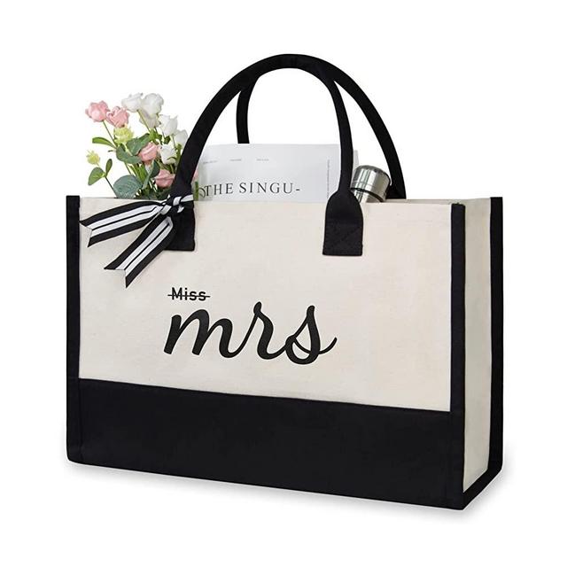 TOPDesign Canvas Tote bag, Miss to Mrs, Gifts for Bride, Bride to Be, Future Mrs on Bridal Shower Bachelorette Party Engagement, Present for Wedding, Anniversary, Birthday, Valentines Day