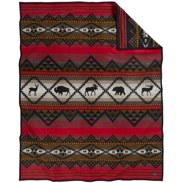 Pendleton Jacquard Unnapped Twin Blanket 64" x 80" - Heirloom Quality Virgin Wool, Reversible, Reinforced Ultrasuede Binding, Made in USA - Lost Trail