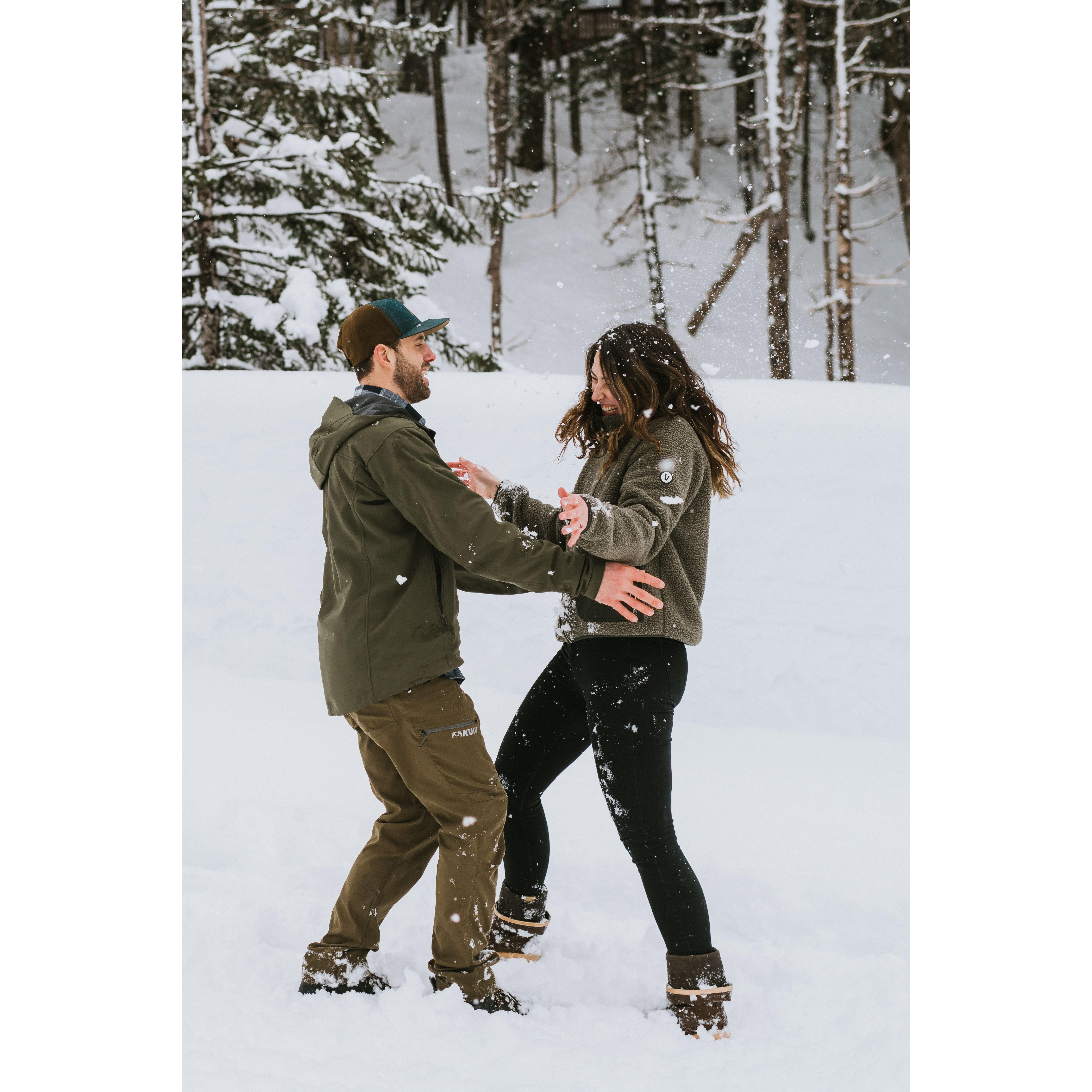Engagement snowball fight in Whittier