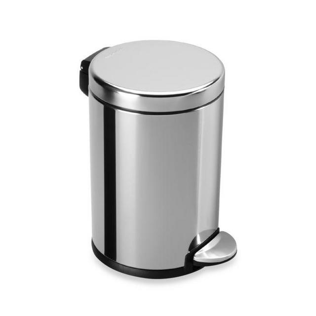 simplehuman® Polished Stainless Steel Fingerprint-Proof 4-1/2-Liter Round Wastebasket