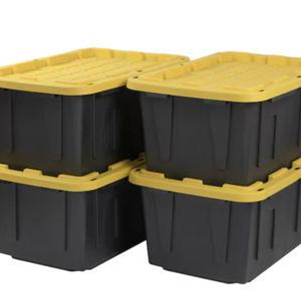 Project Source 4 -Pack Commander Large 27 -Gallons ( 108 -Quarts ) Black and Yellow Heavy Duty Stackable Tote with Standard Snap Lid