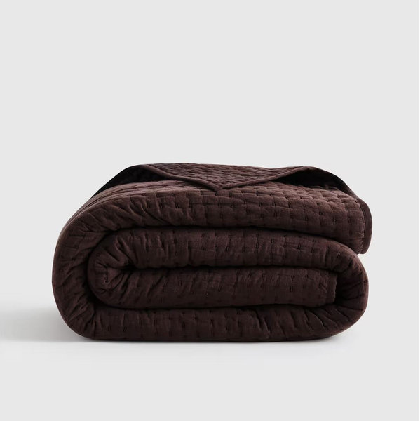 European Linen Cotton Stitch Quilt - Espresso, Full/Queen
