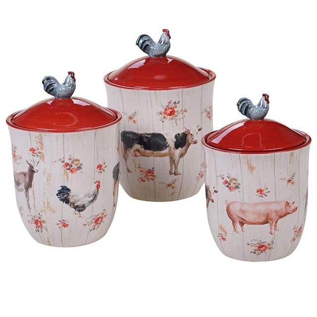 Certified International Farmhouse 3 pc. Canister Set Servware, Serving Acessories, Multicolred