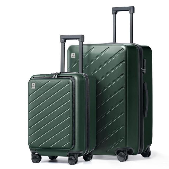AnyZip Luggage Set 2 Piece Suitcase Set Carry On with Pocket Compartment ABS+PC Spinner Wheels TSA Lock (Darkgreen, 2-piece Set)