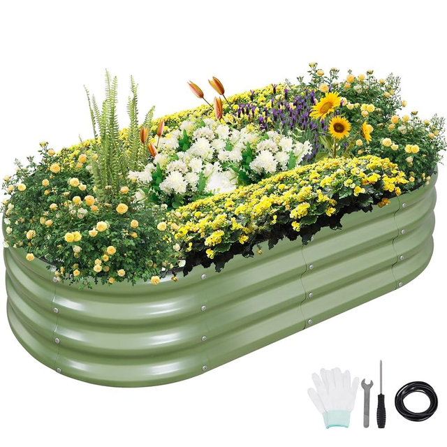 Permade Galvanized Raised Garden Bed Outdoor- Raised Beds for Gardening| Metal Planter Box, Steel Raised Garden Bed Kit with Safety Edging and Gloves for Vegetables, Flower, Herbs (4x2x1FT, Green)