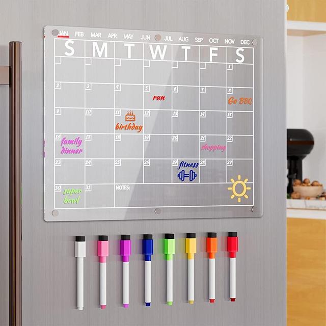 Neatsure Acrylic Magnetic Dry Erase Board Calendar for Fridge, 15.7"x11.8" Clear Monthly Planner for Refrigerator, w/ 8 Colors Dry Erase Markers