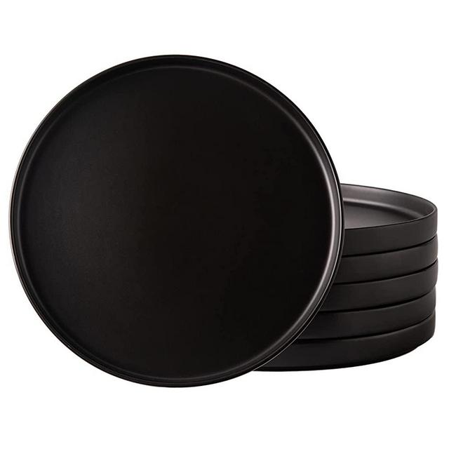 AmorArc Ceramic Dinner Plates Set of 6, 10.0 Inch Dishes Set, Microwave, Dishwasher Safe, Scratch Resistant, Modern Large Stoneware Dishes Set, Matt Black