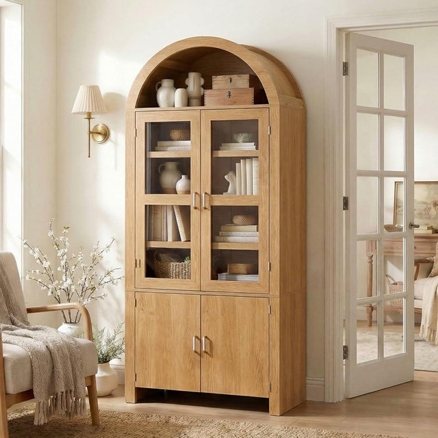 Nordivale 71" Tall Arched Kitchen Pantry, Modern Farmhouse Wood Kitchens Storage Cabinets, Versatile Cupboard for Dining Room, Kitchen, Wood