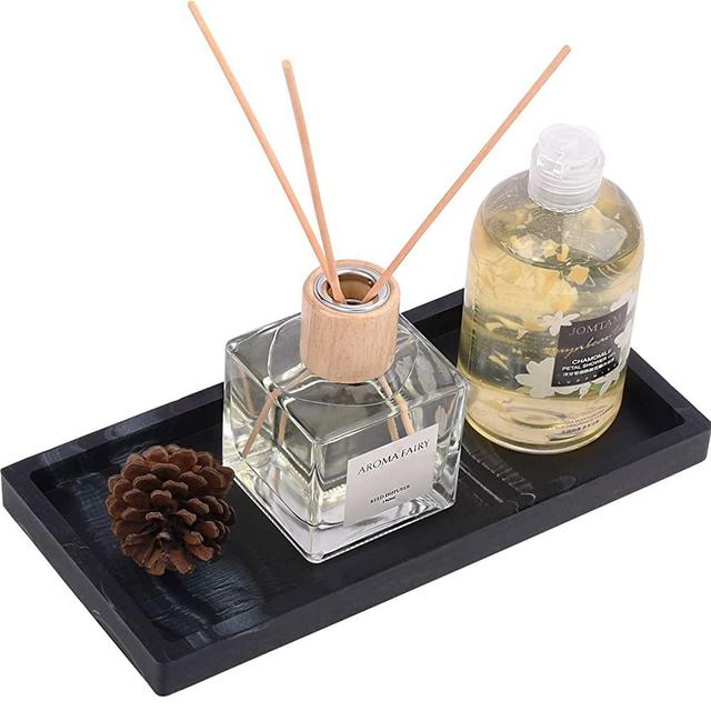 Heagoale Bathroom Trays for Counter, Slicone Vanity Trays for Bathroom, Rectangle Sponge Holder for Kitchen Sink - Marble Black