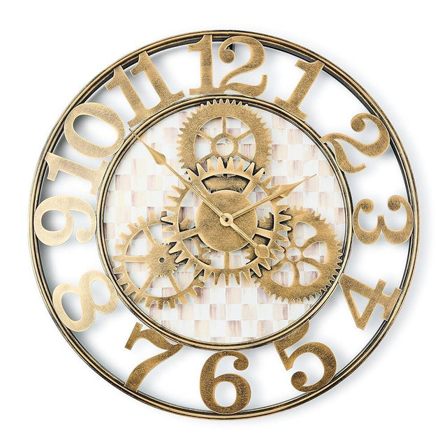 MACKENZIE-CHILDS Mocha Check Large Farmhouse Wall Clock