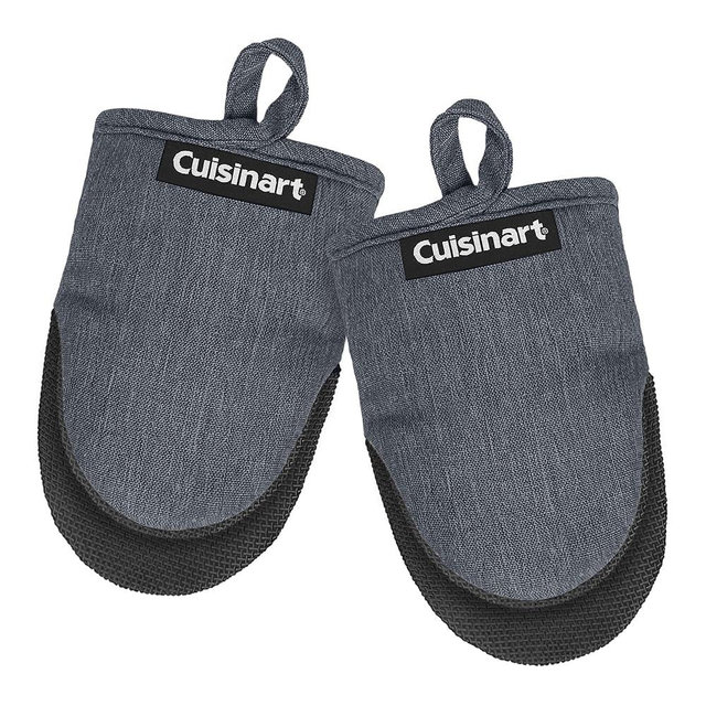 Cuisinart Mini Oven Mitts – 5.5” x 7” Heat-Resistant Kitchen Mitts for Oven with Non-Slip Neoprene Palm, Cotton Filling, and Fabric Loop – Durable Oven Mitt Set for Cooking & Baking (Chambray)