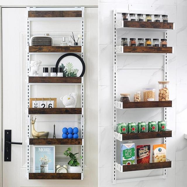 ELEV8N Over the Door Organizer, Pantry Organizers & Storage Door Shelf, 6-Tier Shelf Wooden Spice Rack Wall Mount - Multipurpose Behind the Door Storage Organizer for Kitchen, Bathroom, Closet
