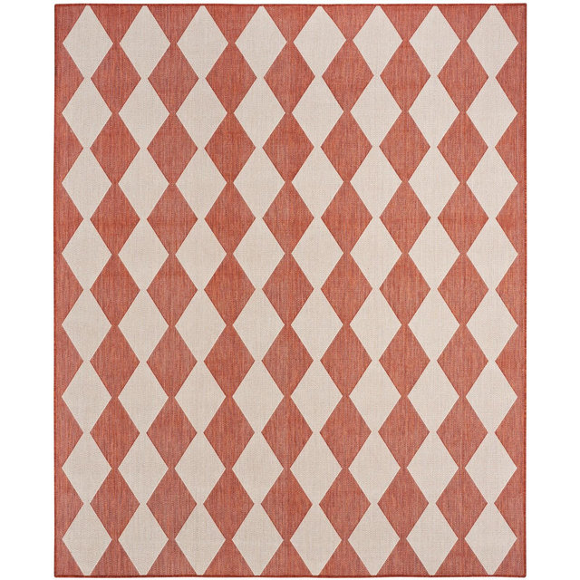 Nourison Positano 8' x 10' Terracotta Diamond Modern Flatweave Indoor/Outdoor Rug