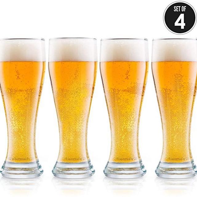 USA Made Nucleated Pilsner Glasses- Etched Beer Glass for Better Head Retention, Aroma and Flavor - 16 oz Craft Beer Glasses for Beer Drinking Bliss - 4 Pack