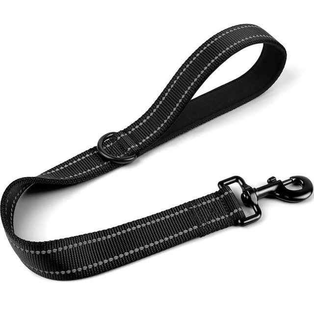 Joytale Strong Short Dog Leash 2FT, 1.2 Inch Wide, Heavy Duty, Padded Handle for Traffic Control, Reflective Leash for Medium and Large Dogs Walking Training, Black