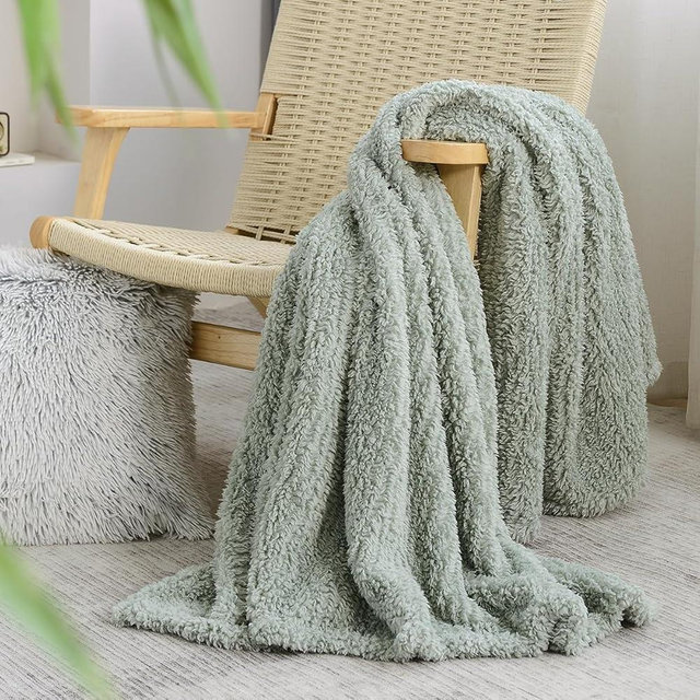 Ultra Soft Cozy Sherpa Throw Blanket, Light Weight Warm Decorative Boho Style Plush Throw Blanket Cover for Couch, Sofa, Bedroom,Travel, Outdoor, 60”x80”, Sage Green
