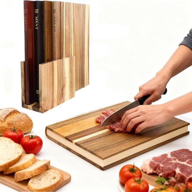 Cutting Board Book Set, Cutting Board That Looks like Books, Books Book Cutting Board Set,4 Piece Wooden Cutting Board-Set for Cooking Chef Fruits Meat (4PC)