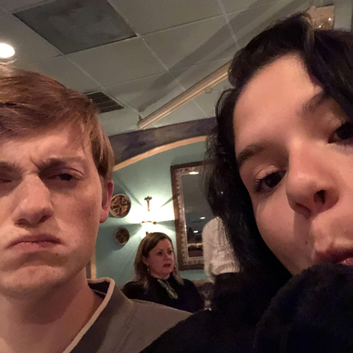Dinner before Matthew's marching band competition back when he was still in high school. Check out the jet black hair LOL!