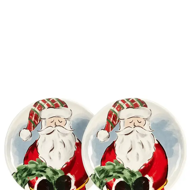 Mud PieHoliday Round Santa and Wreath Salad Plates, Set of 2