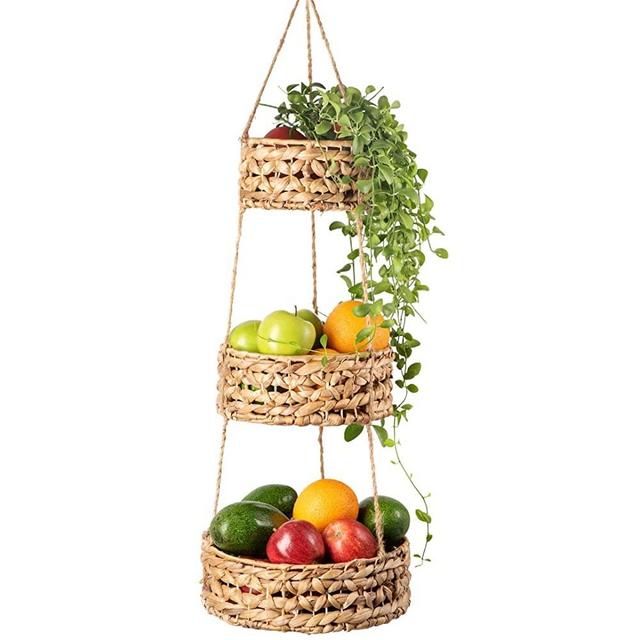 Hanging Fruit Basket Seagrass Hanging Basket Kitchen Storage. 3-Tier Fruit Baskets for Produce. Boho Hanging Planter Baskets Vegetable Basket Kitchen Produce Storage Eco Friendly Organizer Heavy Duty