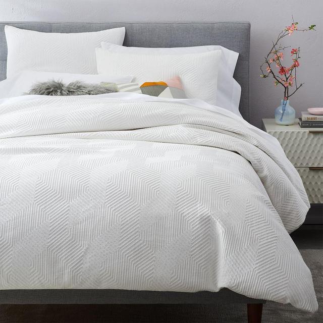 Organic Modern Geo Duvet & King Sham, White, King