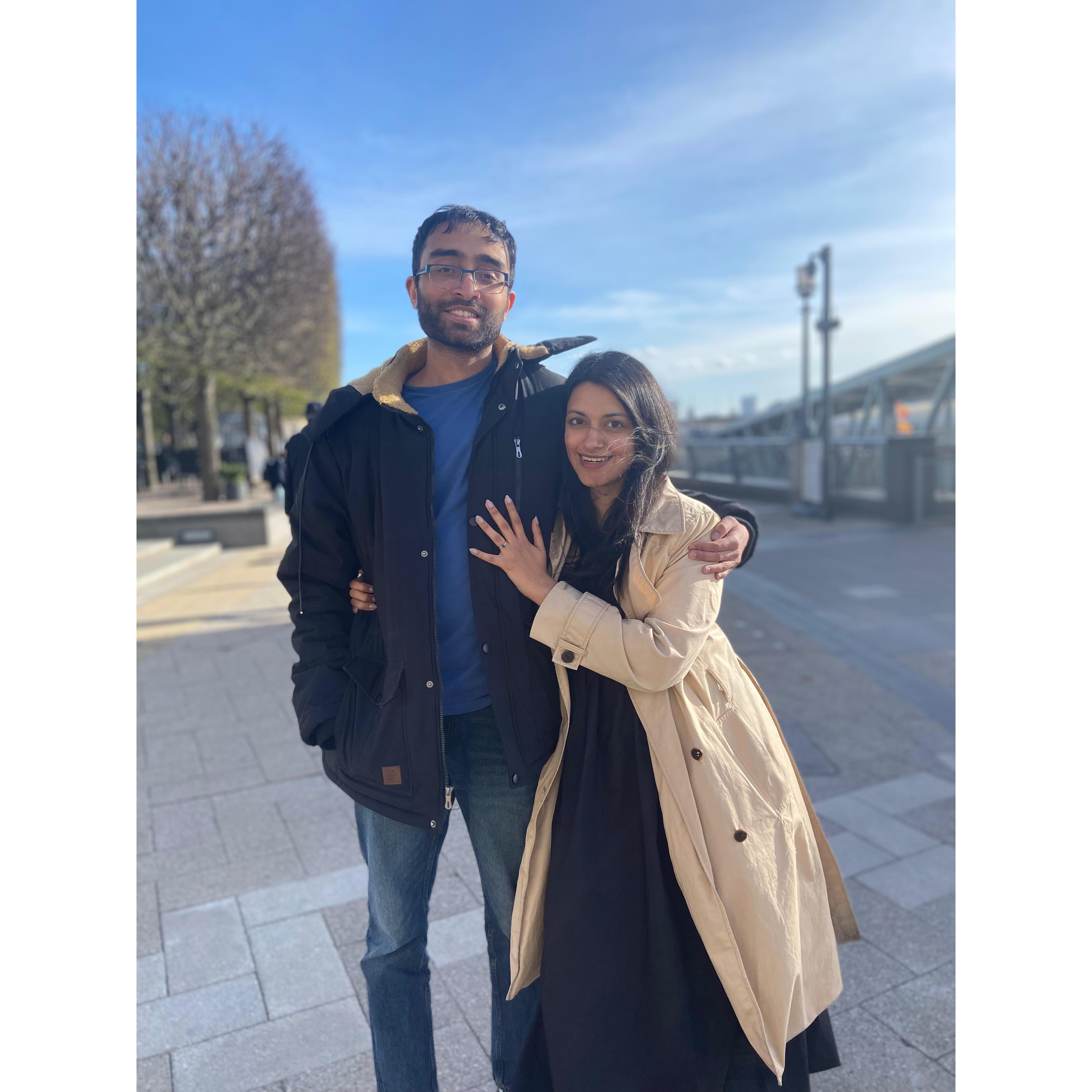 An attempt to get a clear photo of the engagement ring.