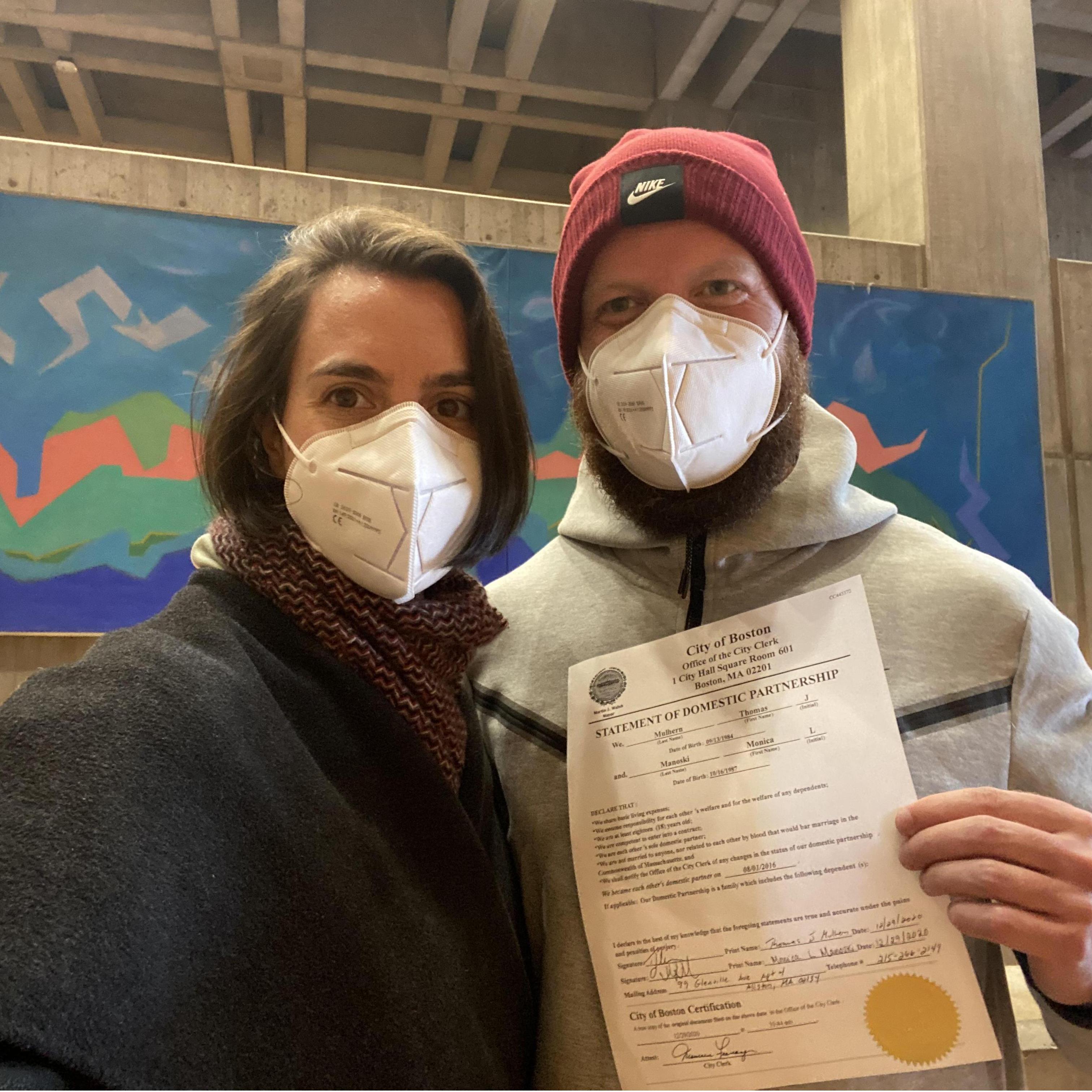 Becoming "domestic partners," Boston, December 2020