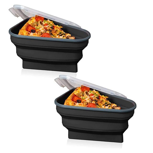The Perfect Pizza Pack™ - The Perfect Reusable Pizza Storage Container with 5 Microwavable Serving Trays - Adjustable Pizza Slice Container to Organize & Save Space - BPA Free, Microwave, & Dishwasher Safe -2 Pack, Black