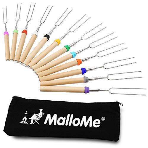 MalloMe Marshmallow Roasting Sticks - Smores Skewers for Fire Pit Kit - Hot Dog Camping Accessories Campfire Marshmellow 32 Inch Long Fork - 12 Pack