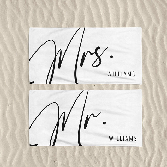 Mr. and Mrs. Beach Towels, Personalized Beach Towel, Newlywed Gift, Groom Gift, Honeymoon, Bachelorette Trip, Bridal Shower Gift