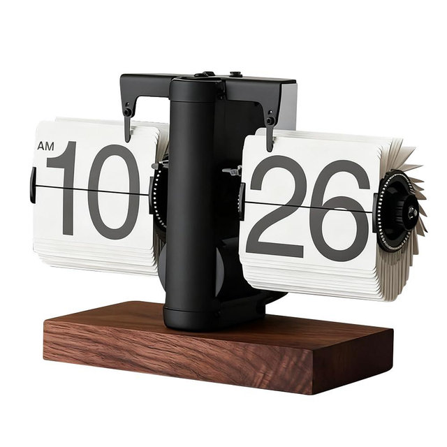 SCOAGE Flip Desk Clock (Wood White), Retro Vintage Modern Display Clock, Large Number Mechanical Battery Powered Operated Clocks for Home & Office Decor