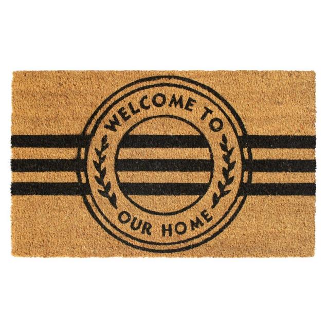 Tufted Welcome to Our Home Stripe Doormat Black/Natural - Raj
