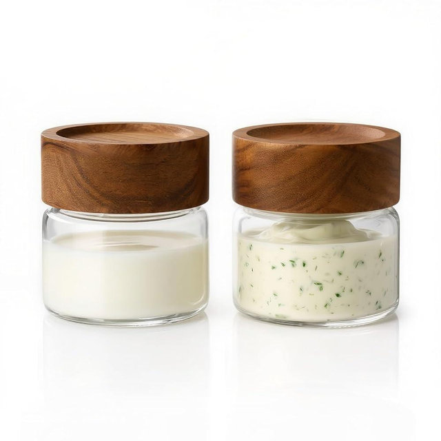 Zoaiirte 2-Pack 4 oz Leakproof Mason Jars with Airtight Acacia Wood Lids - Small Glass Food Storage Containers for Overnight Oats, Spices, Snacks, Kitchen Pantry Organization