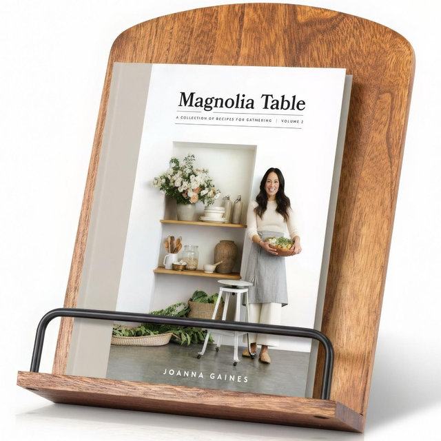 ZICOTO Wooden Cookbook Stand for Kitchen Counters – Solid Wood Holder Keeps Recipe Books Open and Fits Tablets or iPads – Enhances Any Kitchen Decor