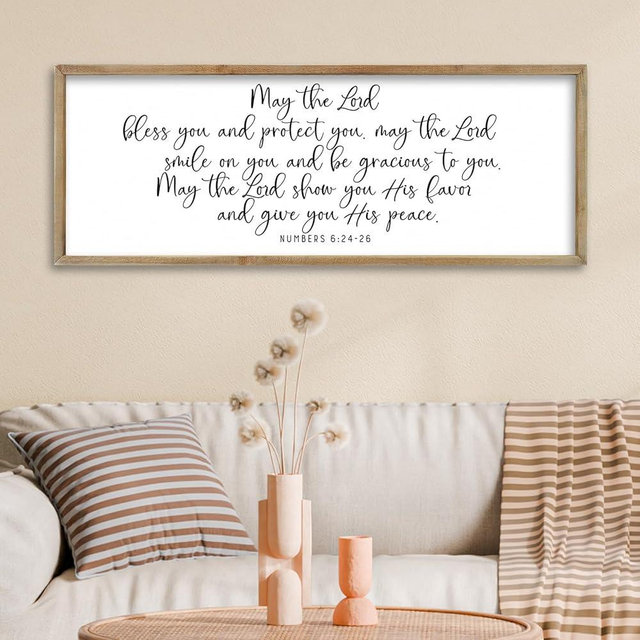 FZMHASLWW Christian Wall Art Numbers 6:24-26 Bible Verse Decor May The Lord Bless You Sign 32"×12" Scripture Christ Prayer Plaque Religious Home Decor for Living Room Bedroom Wall Decor (Wood)