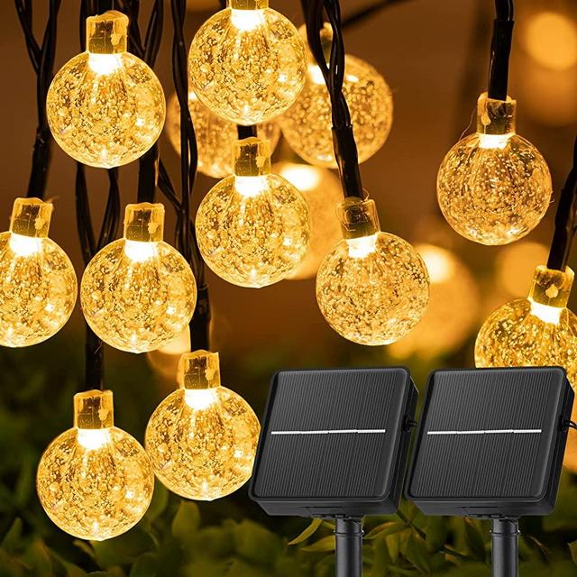 Brightown 2-Pack 120 LED 72 FT Solar String Lights Outdoor, Crystal Globe Lights with 8 Lighting Modes, Waterproof Solar Powered Patio Lights for Garden Yard Porch Wedding Party Decor (Warm White)