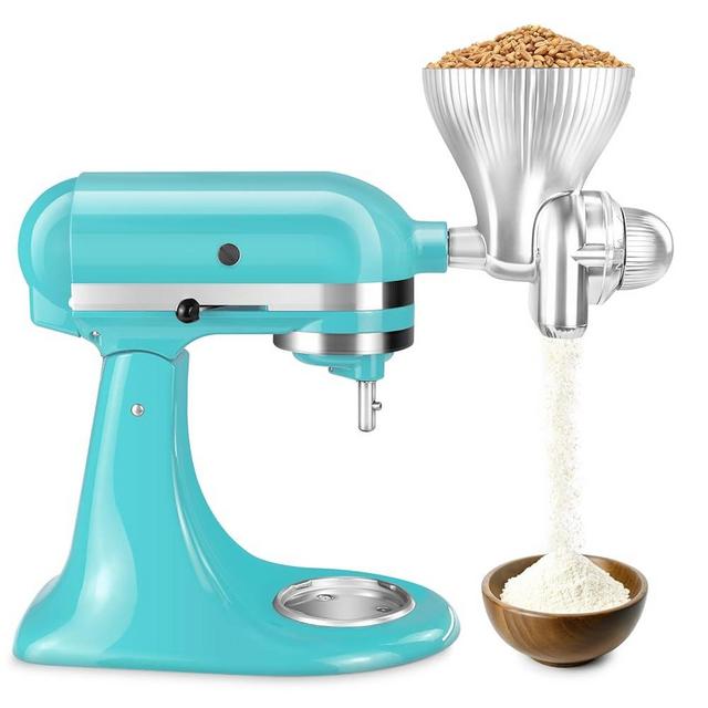 Grain Mill Attachment for Kitchenaid Stand Mixer, Kitchen Aid Accessories and Attachments Flour Mill, Mixer Attachment Wheat Grinder Fit for Grinding Wheat, Corn, Oats, Buckwheat and Other Cereals