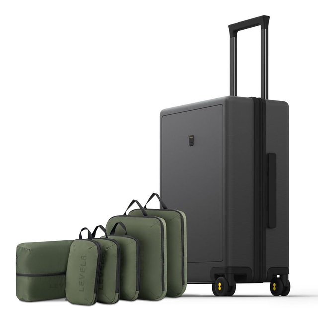 LEVEL8 Carry on Luggage Airline Approved with 6 Set Packing Cubes, Small Carry on Suitcases with Wheels, Lightweight Hardside Textured Luggage for Travel, Tsa Approved, 20-Inch, Dark Grey