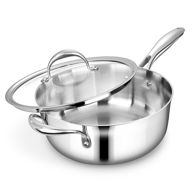 KEAWELL K3 Premium 4-Quart Tri-Ply Stainless Steel Sauté Pan with Lid, Induction & Oven Safe up to 600°F, Even Heating, Professional Cookware for All Stovetops (4-Qt)