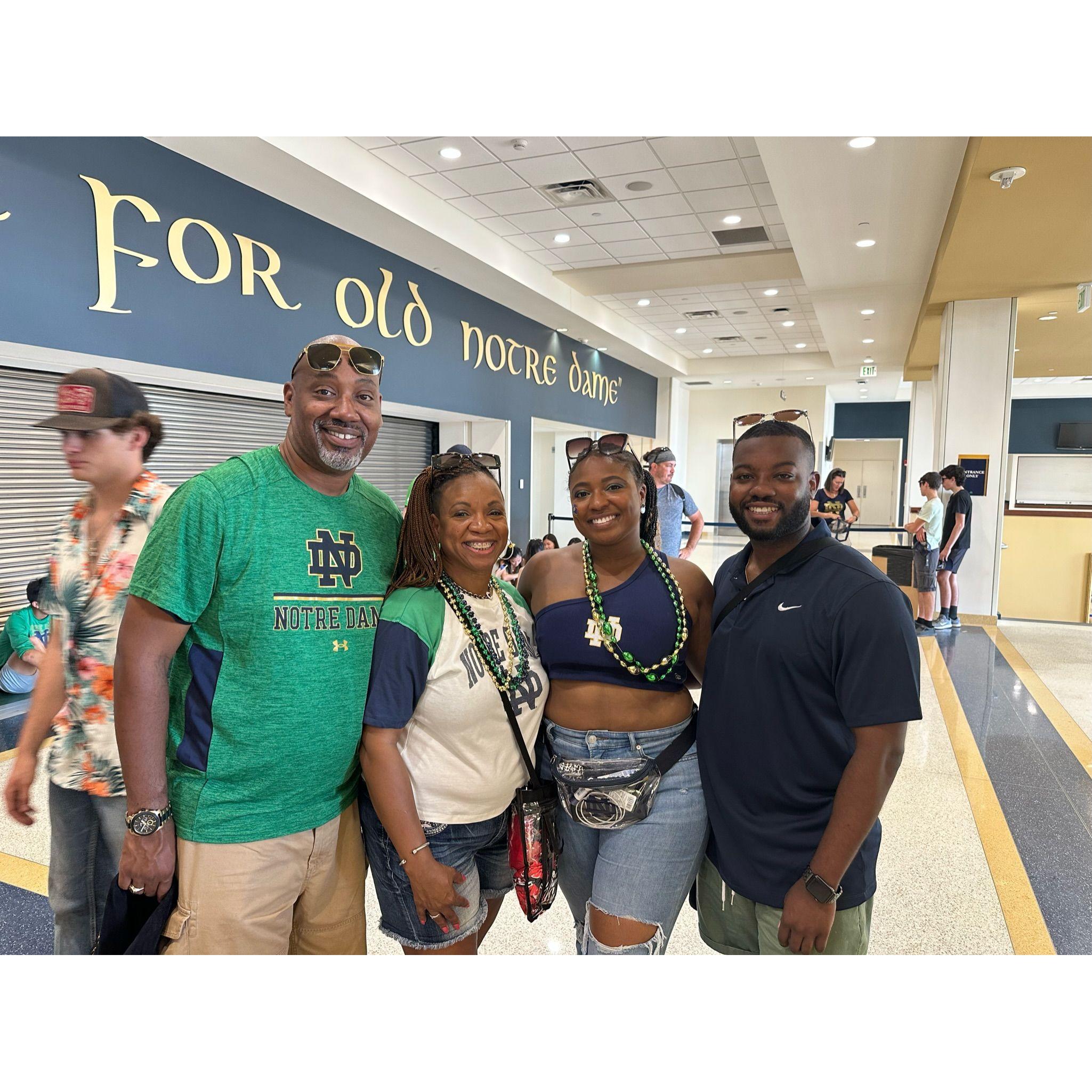 Sept 2023 - Sean and Jaz cheering on Notre Dame with Jaz's parents