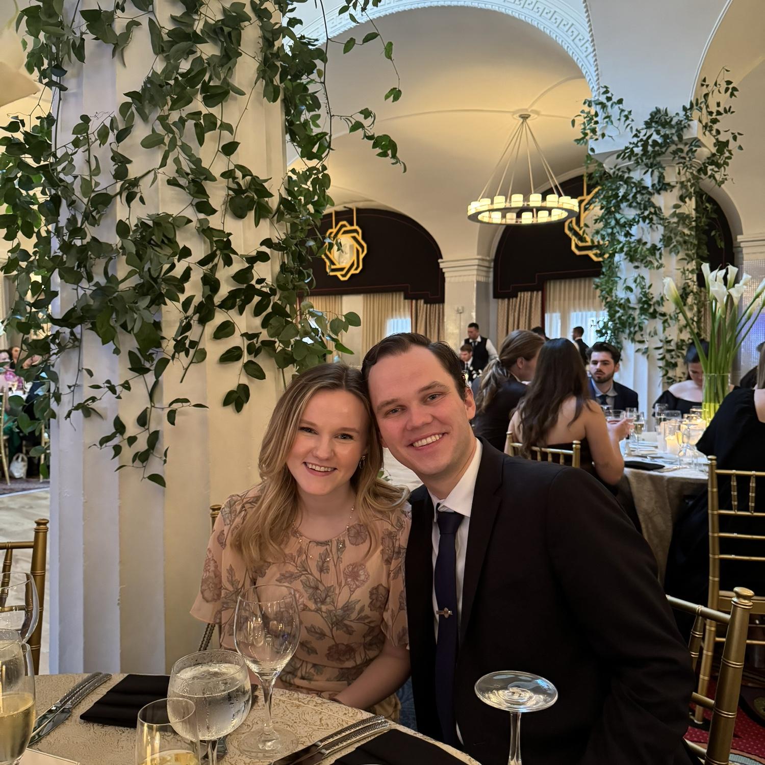 Celebrating Justin's groomsman, Matt, and his wife, Keaton.