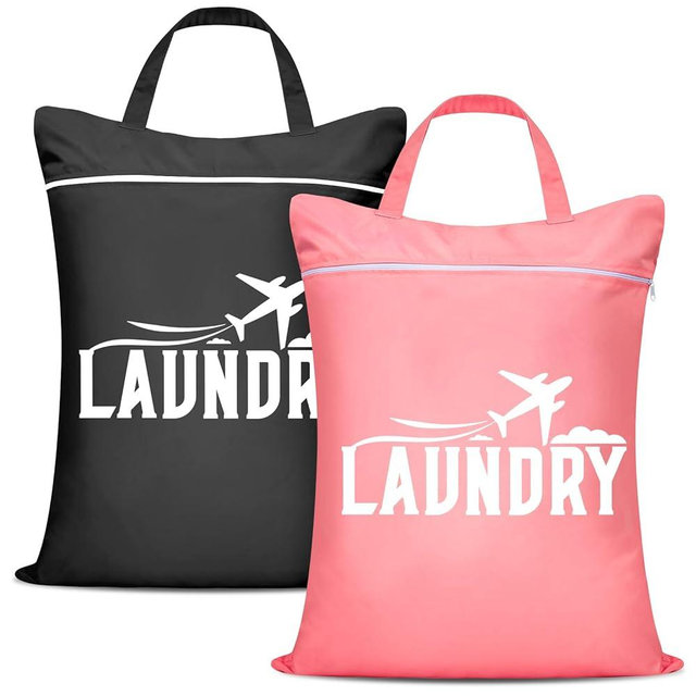 Fiodrimy 2 Pcs Large Travel Laundry Bag Washable Waterproof Wet Bag Dirty Clothes Bag Swimsuit Workout Bag for Gym Clothes Laundry Wet Clothes Swimming Pool Yoga College Dorm (Black+Pink)